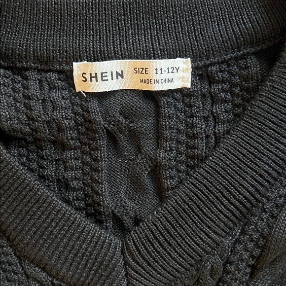 Shein kids Black V-Neck Cable Sweater 11-12Y - Picture 3 of 5